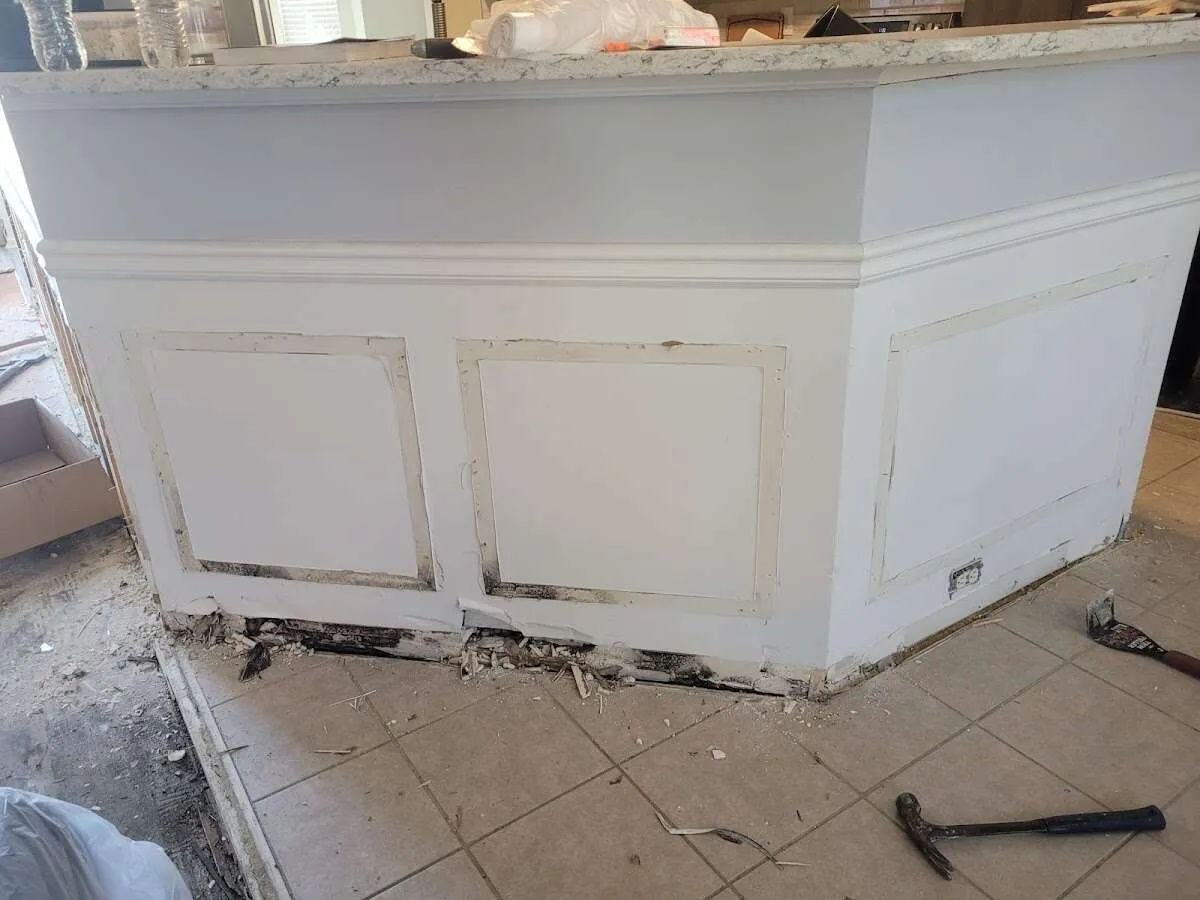Water damage and mold on kitchen during Storm Damage Restoration in Avenal